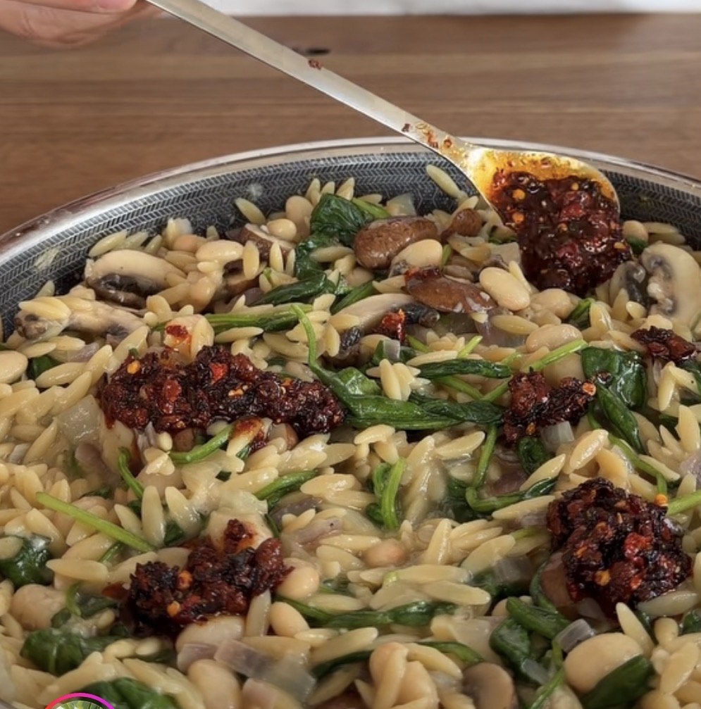 Creamy Orzo Skillet with White Beans and Mushrooms