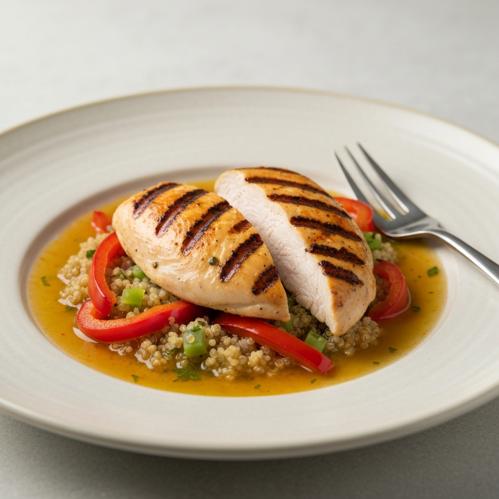 Grilled Chicken Breast with Mediterranean Vegetables and Quinoa