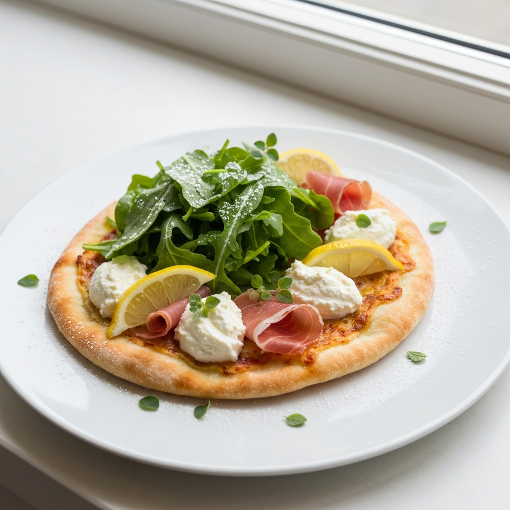 Low Carb Flatbread with Arugula, Prosciutto, and Cream Cheese